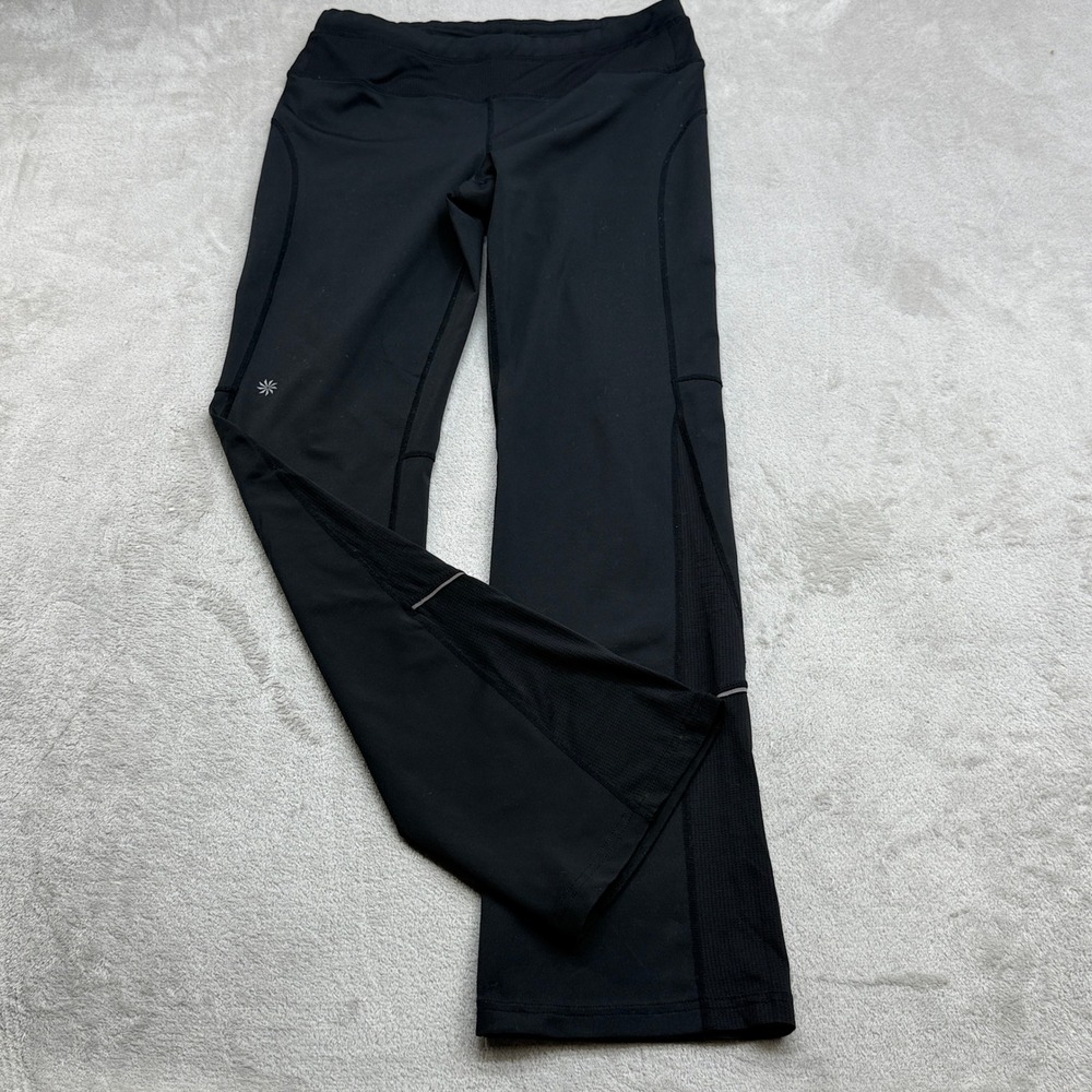 Athleta Yoga Pants Womens Medium Black Mesh Panel Reflective Pilates Running Gym